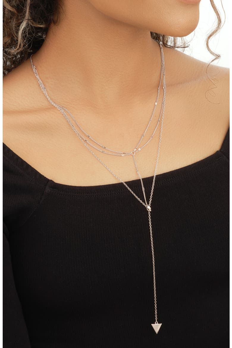 Triple Layer Triangle Drop Y-Necklace, Alternate, color, SILVER