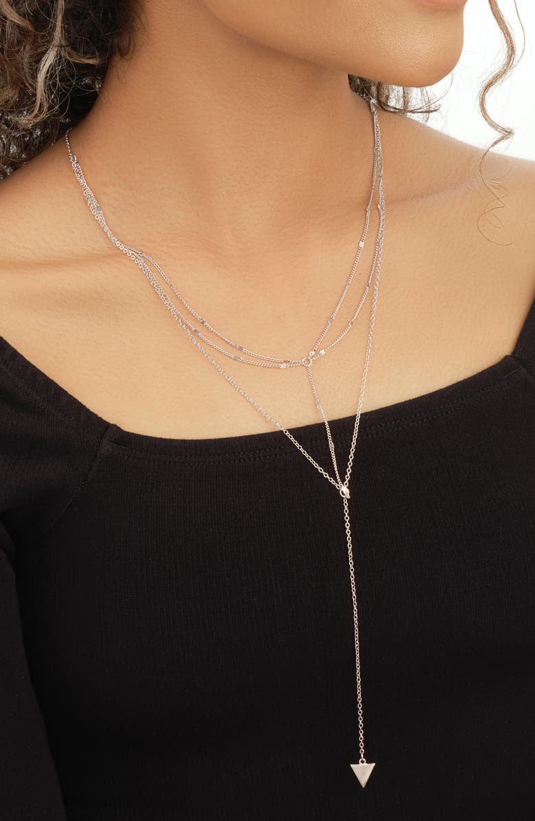Sterling Forever Triple Layer Triangle Drop Y-Necklace, Alternate, color, Silver