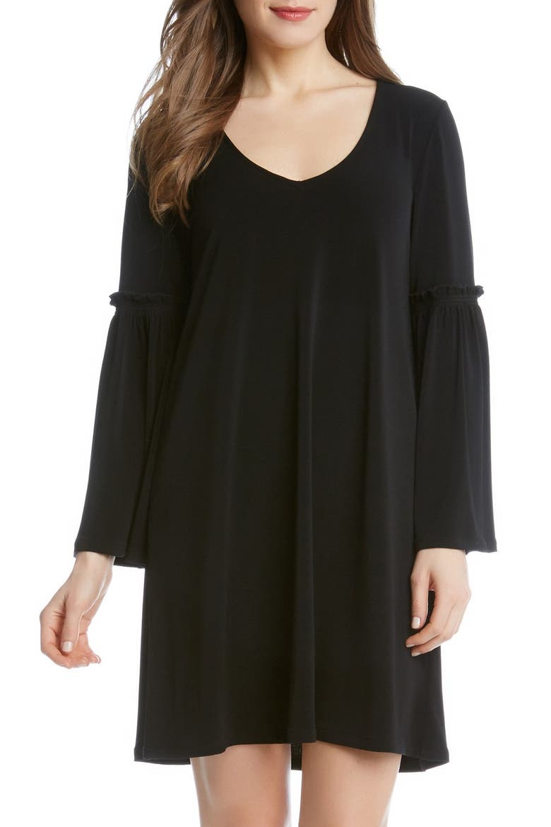 Bell Sleeve A-Line Dress, Main, color, BLACK