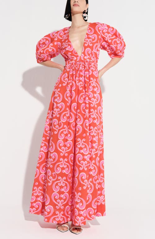 De Loreta Algarrobina V-neck Cotton Midi Dress In Pink