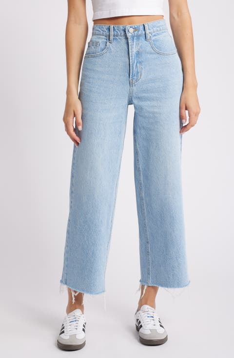 Raw Hem Crop Wide Leg Jeans (Corina Medium Wash)