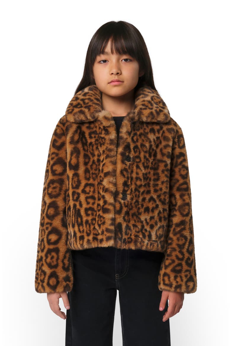 Kids' Elis Pluche™ Faux Fur Coat, Alternate, color, LEOPARD
