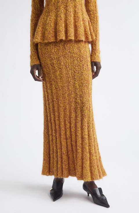 Joelle Marled Mohair & Silk Blend Bouclé Rib Maxi Skirt