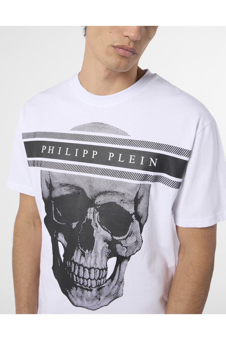 Round Neck T-Shirt Skull Logo Line Men, Alternate, color, white