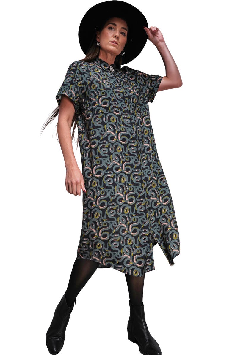 WILDFANG The Empower Shirt Dress, Main, color, Serpentine Black
