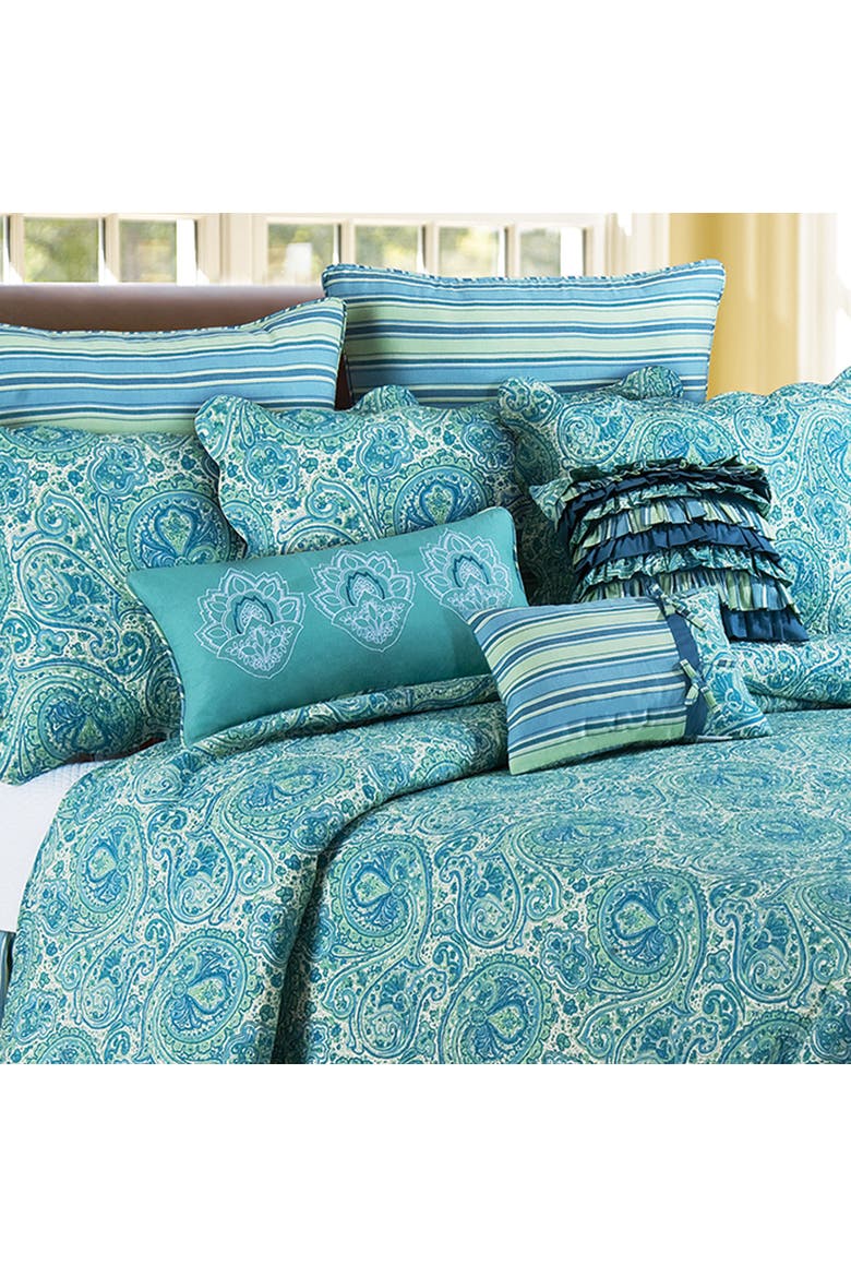 Oceana Paisley Ruffled Throw Pillow, 16" x 16", Alternate, color, Blue