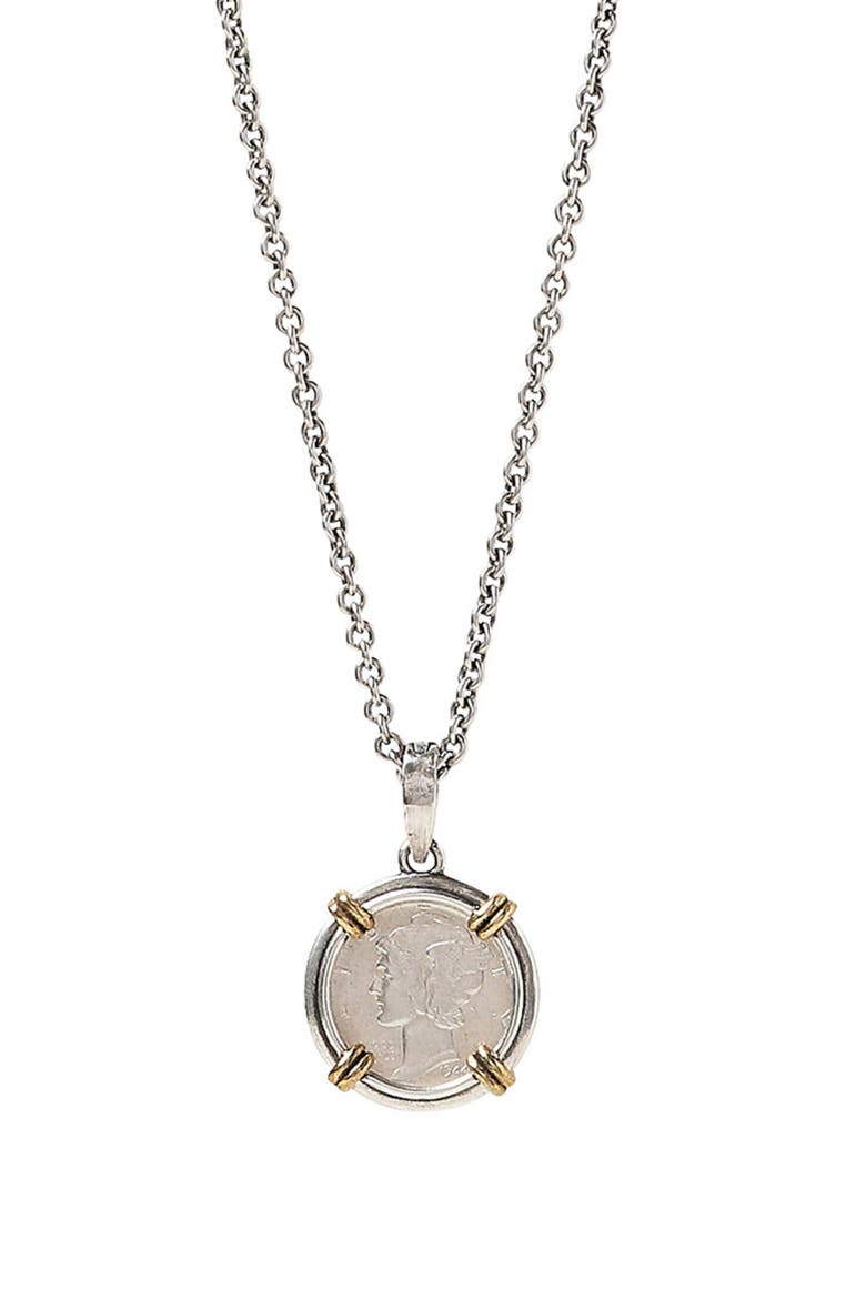 Mercury Coin Necklace, Main, color, BRASS SILVER