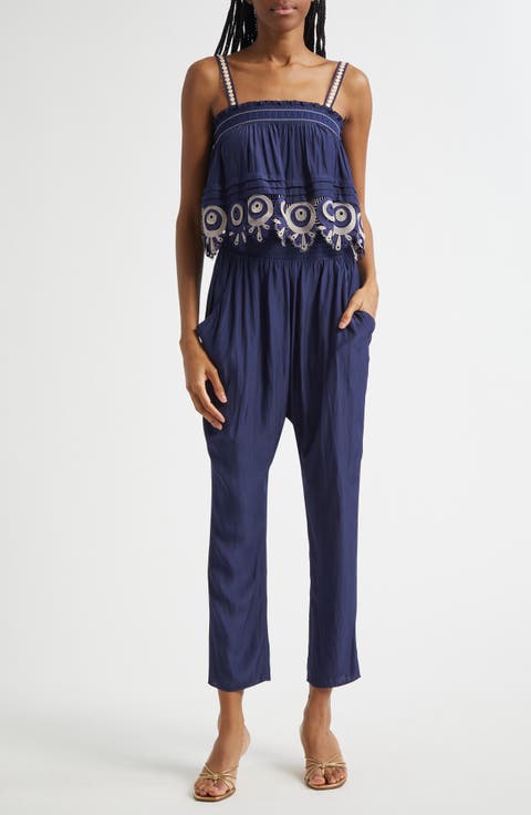 Monica Smocked Waist Sleeveless Jumpsuit