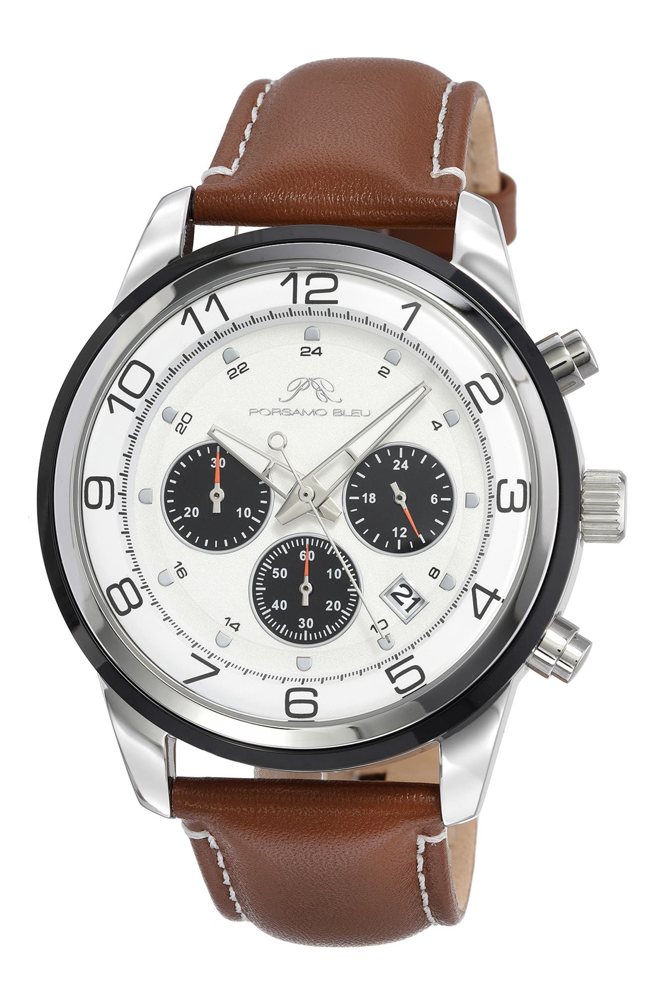PORSAMO BLEU Men's Arthur Chronograph Leather Strap Watch, 44mm