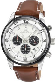 PORSAMO BLEU Men's Arthur Chronograph Leather Strap Watch, 44mm
