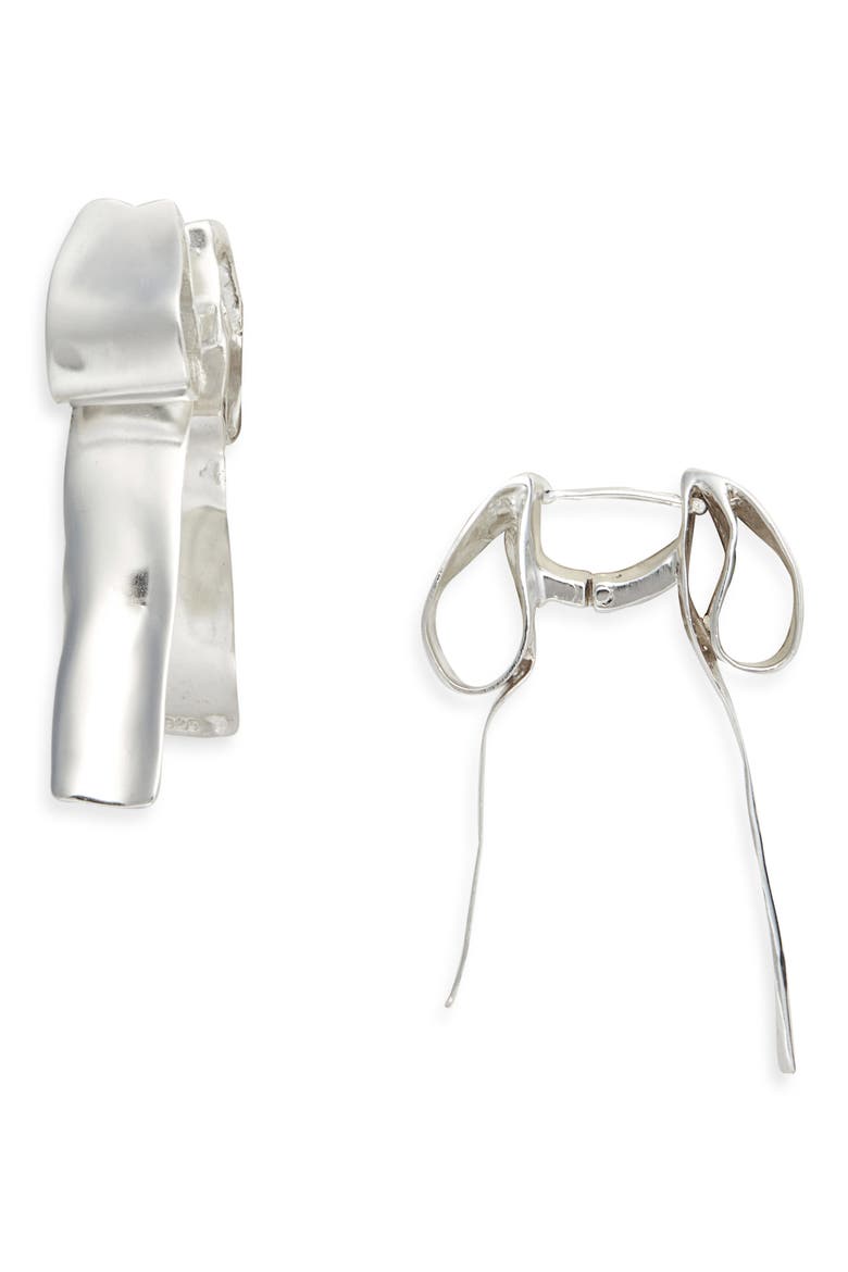 Big Bow Hoop Earrings, Main, color, SILVER
