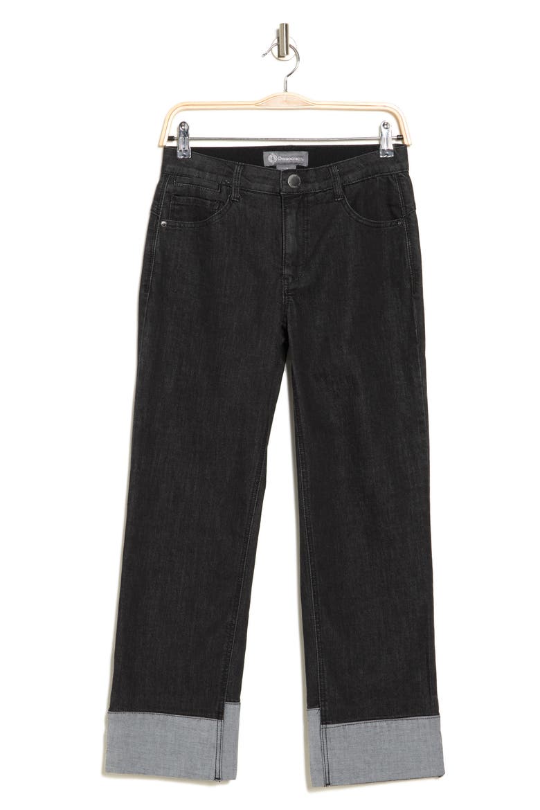 High Waist Reverse Cuff Boyfriend Jeans, Alternate, color, BLACK