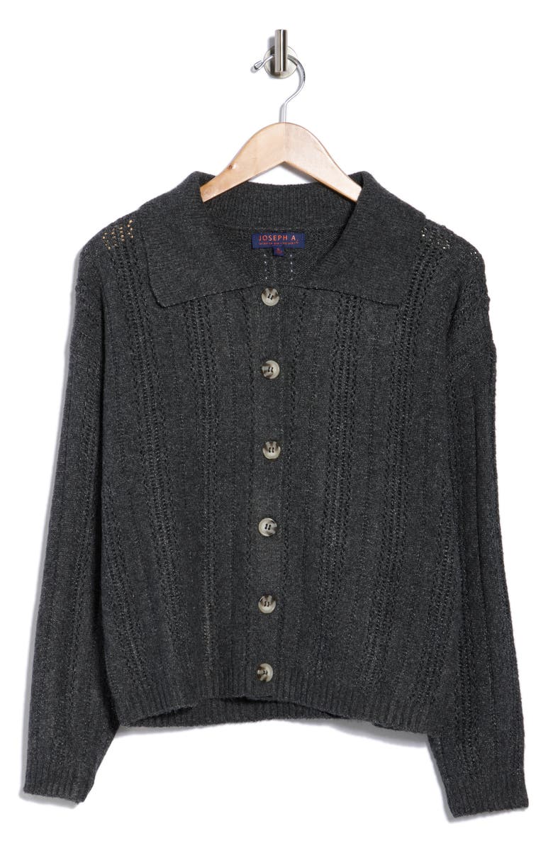 Joseph A Collared Pointelle Cardigan, Alternate, color, Charcoal Heather