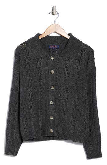 Joseph A Collared Pointelle Cardigan In Gray