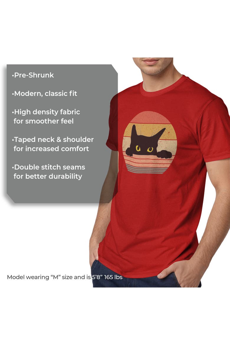 Men's Retro Stripes Cat Short Sleeve Graphic T-Shirt, Alternate, color, Red