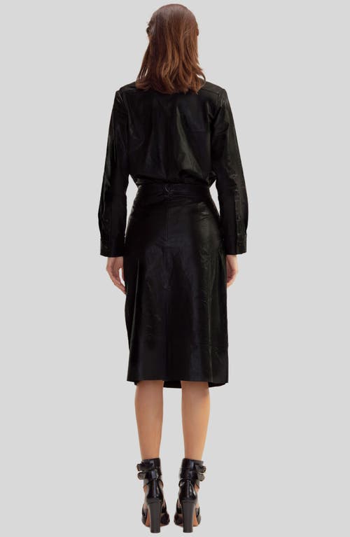 Cynthia Rowley Leather Button Up Shirt In Black