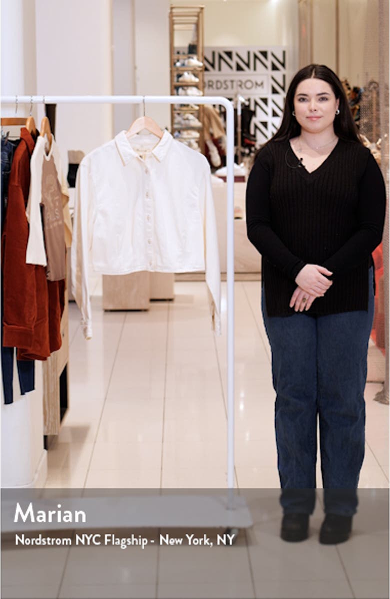 Denim Pleated Crop Button-Up Shirt, sales video thumbnail