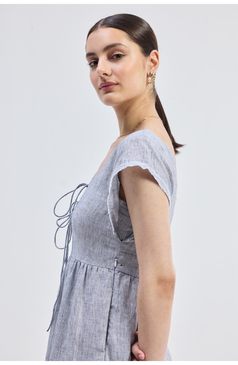 Reistor Gathered Tiered Dress with Front-ties Linen stripes, Alternate, color, Pin Striped Linen