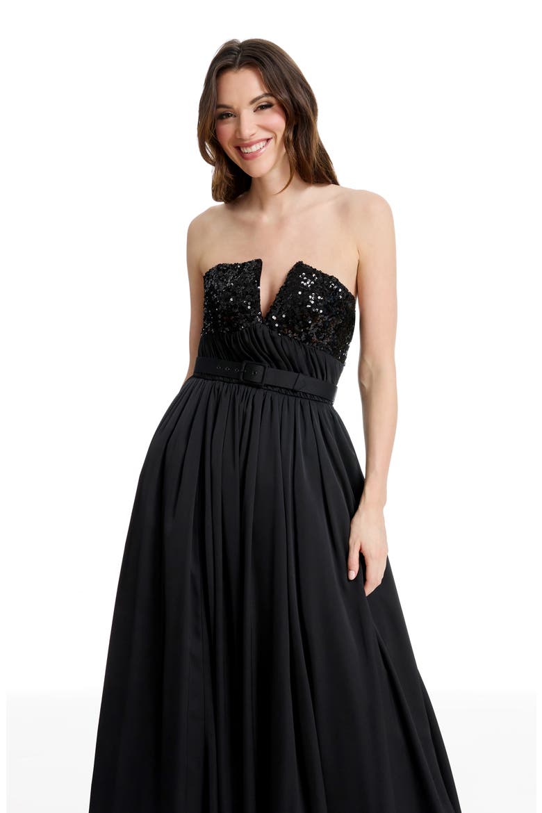 Kristine Sequin Detail Strapless Gown, Alternate, color, BLACK