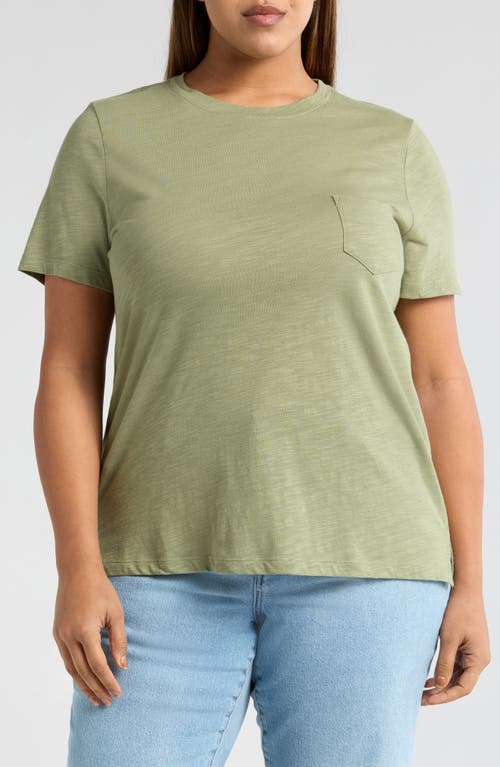 Caslonr Caslon(r) Crewneck Slub Jersey Pocket T-shirt In Olive Acorn
