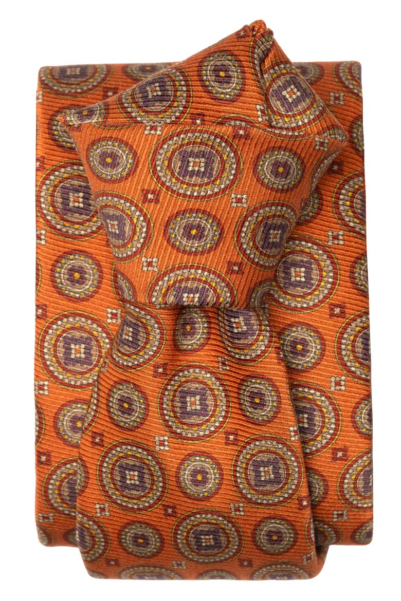 Farnese - Printed Madder Silk Tie for Men, Alternate, color, Orange