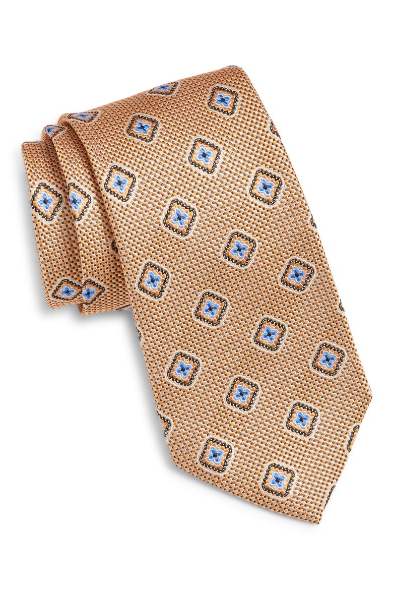 Medallion Silk Tie, Main, color, YELLOW