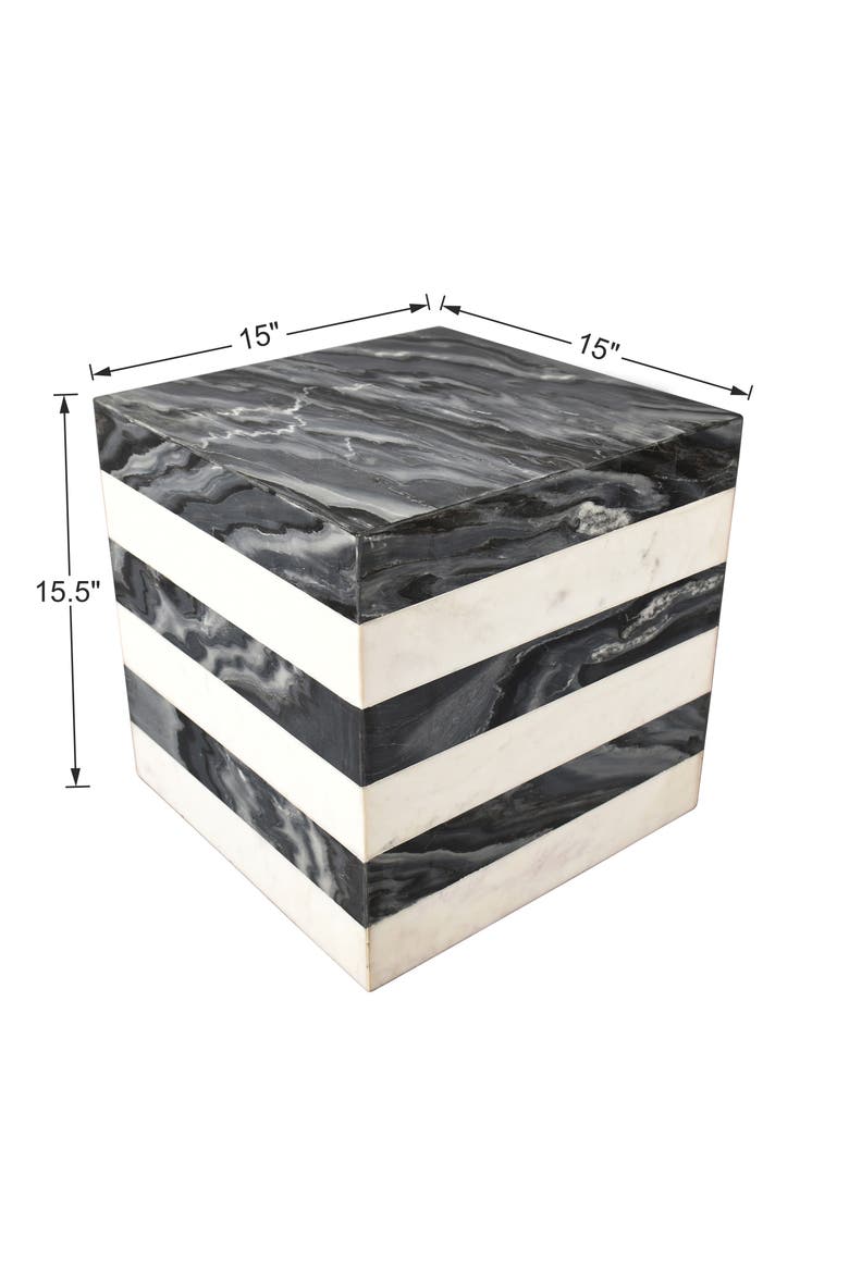 Felix Minimalist Marble Cube End Table, Stone Square Block Side Table, Solid Living Room Accent Pedestal, Alternate, color, Black/White