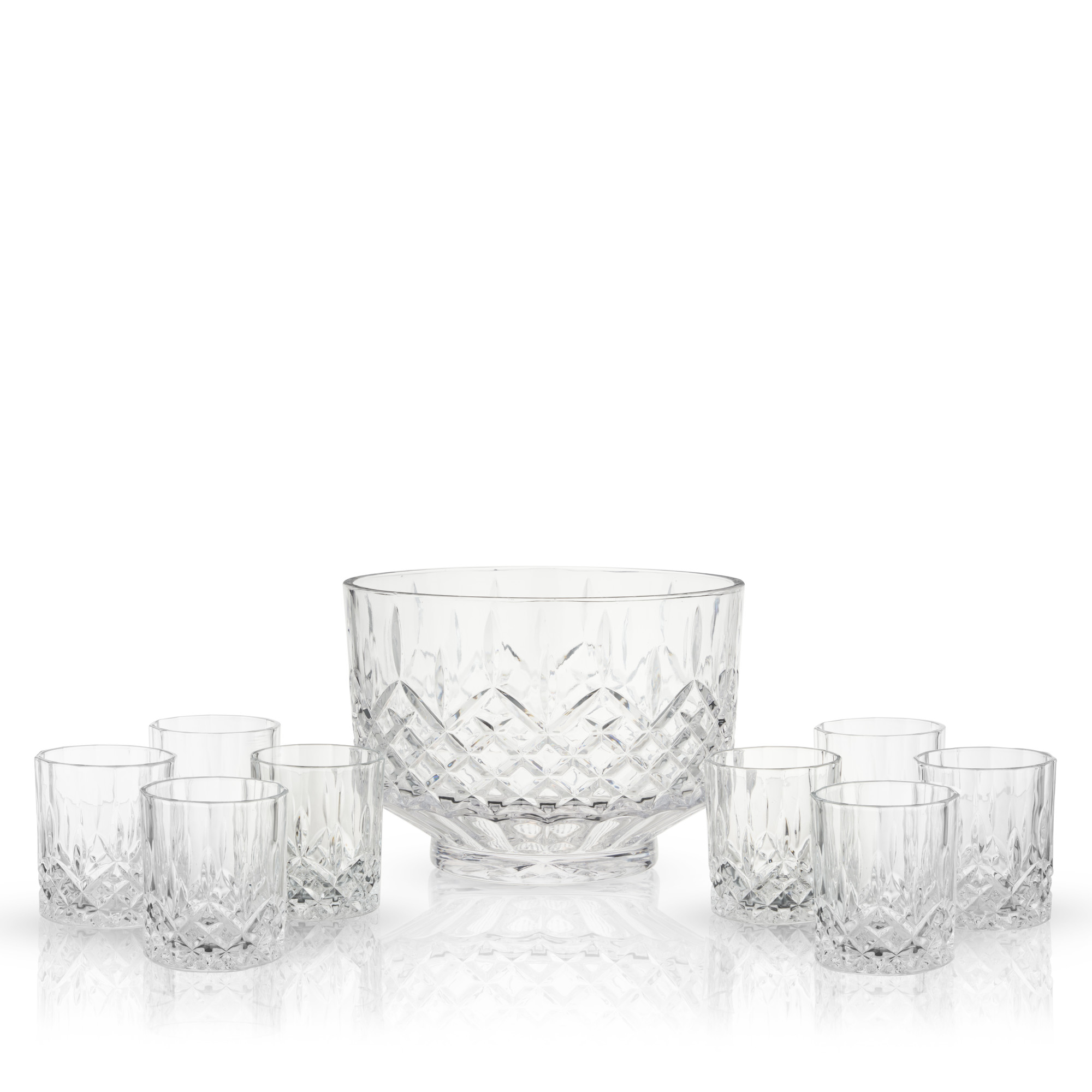 Viski Admiral Crystal 9-Piece Punch Bowl & Tumbler Set - Clear
