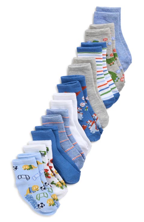 Dino Athlete Assorted 10-Pack Gripper Crew Socks (Baby)