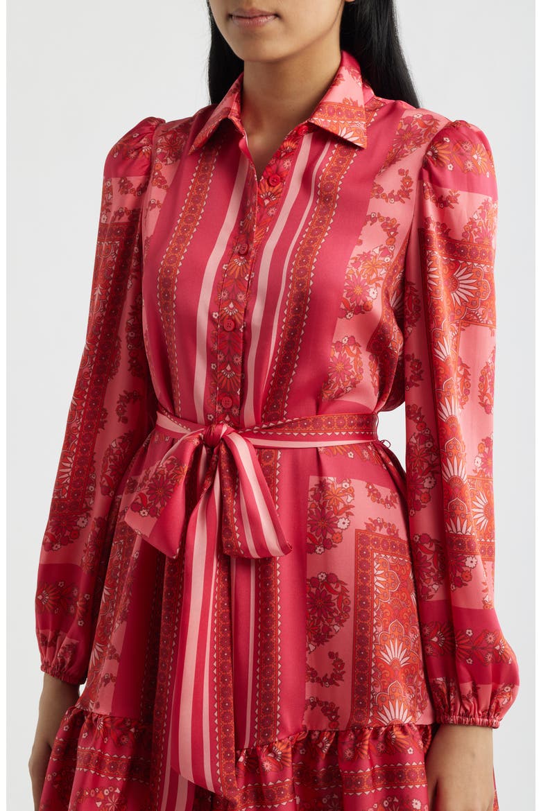 Long Sleeve Belted Minidress, Alternate, color, GRENADINE MULTI