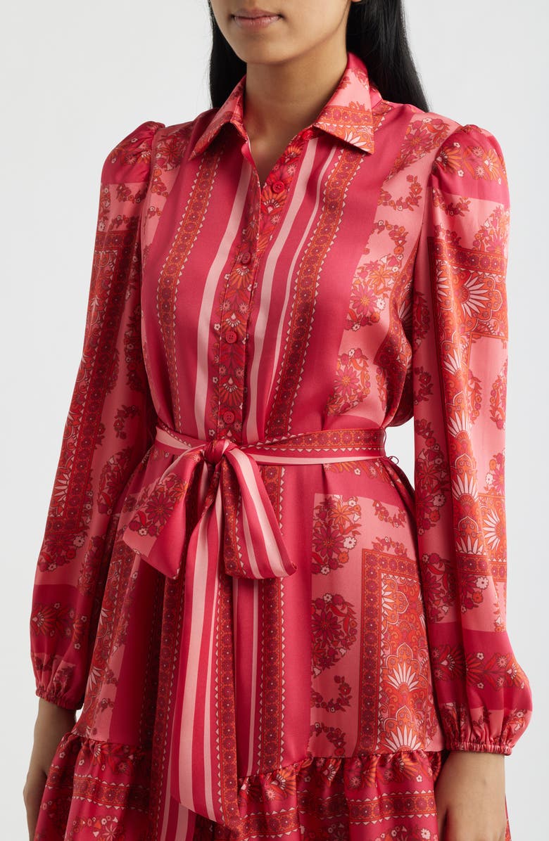 Anne Klein Long Sleeve Belted Minidress, Alternate, color, Grenadine Multi