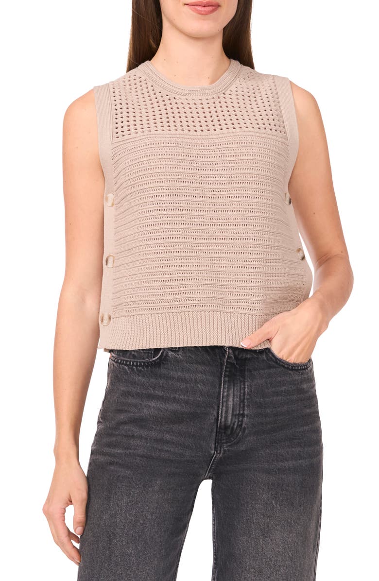 Halogen<sup>®</sup> Open Stitch Sleeveless Cotton Side Button Sweater, Main, color, Taupe Bisque