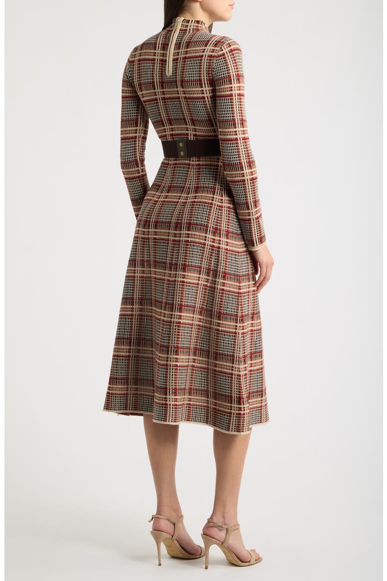 Mock Neck Long Sleeve Midi Dress, Alternate, color, BLK COGNAC