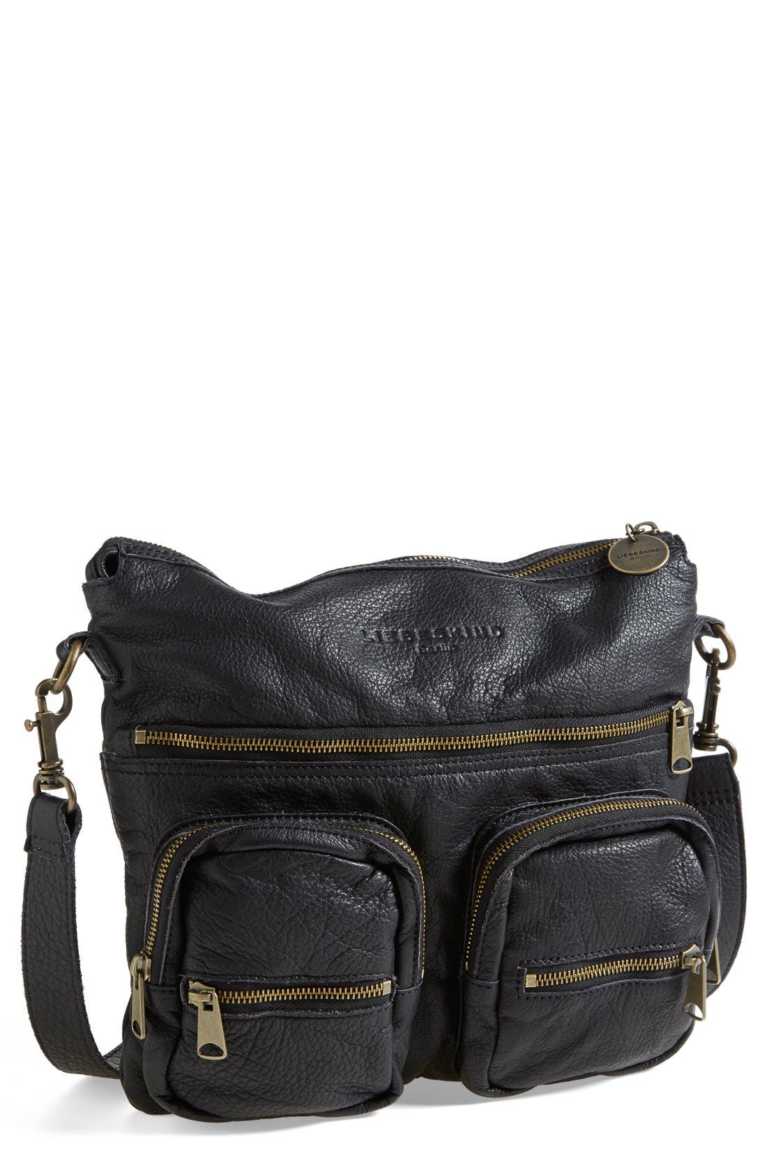 'Anny' Leather Crossbody Bag, Main, color, BLACK