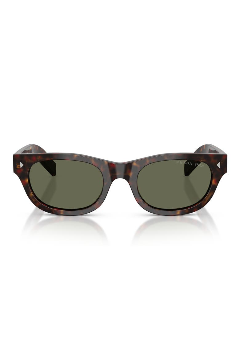 52mm Polarized Cat Eye Sunglasses, Main, color, HAVANA / GREEN POLAR