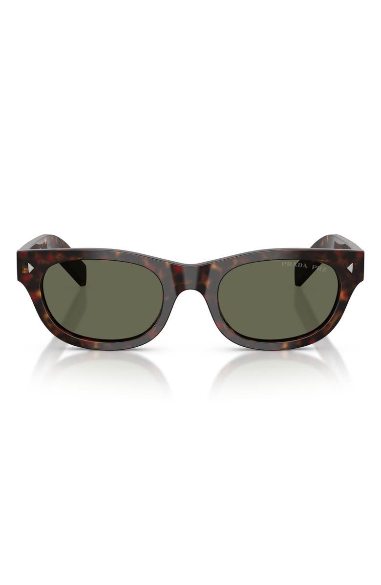 Prada 52mm Polarized Cat Eye Sunglasses, Main, color, Havana / Green Polar