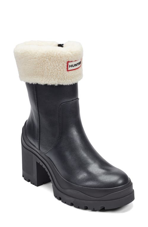 Hunter Marisol Waterproof Faux Shearling Cuff Bootie In Black