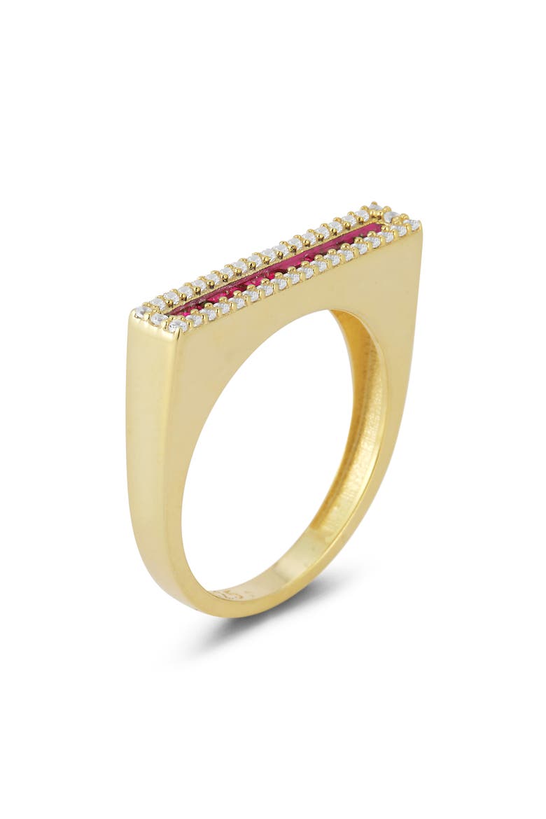 14K Gold Plated Sterling Silver Cubic Zirconia Bar Ring, Main, color, GOLD