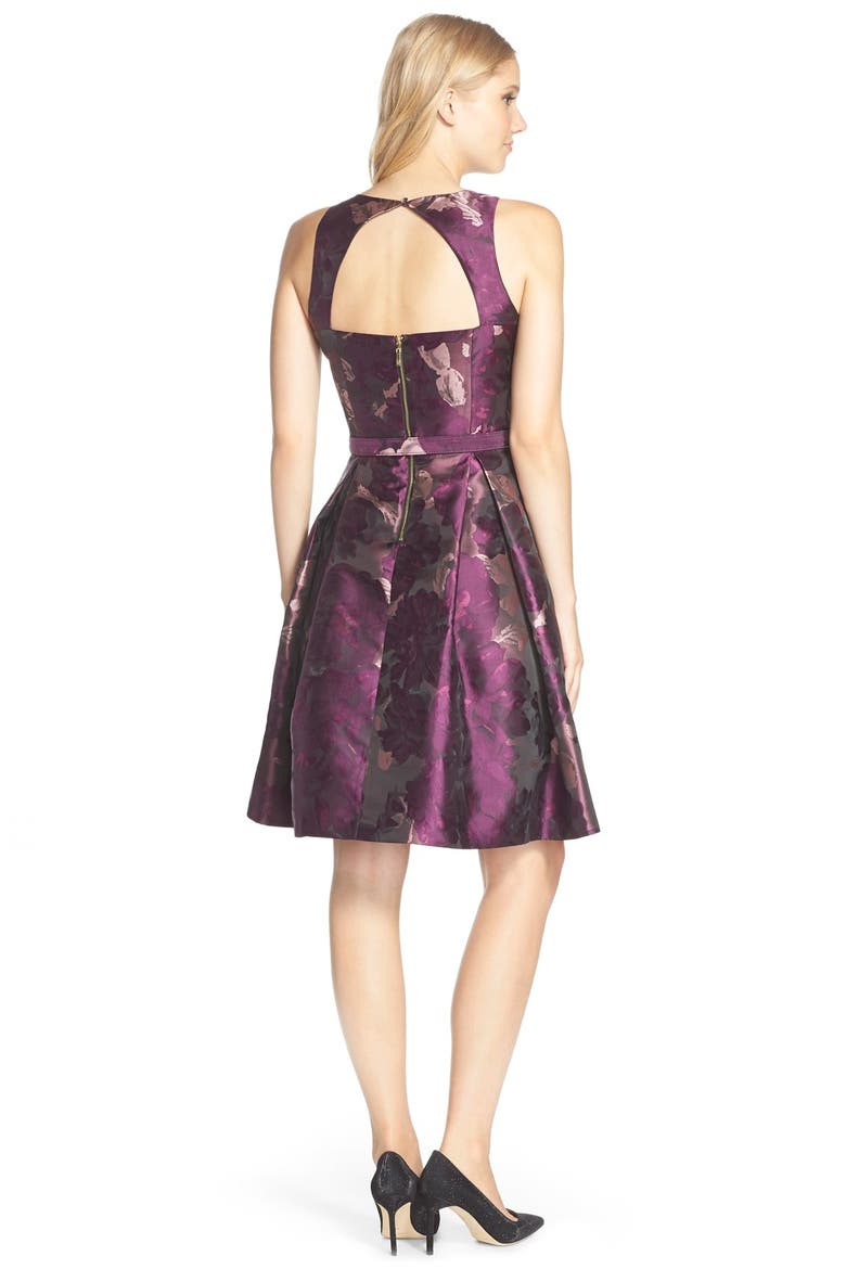Embellished Neck Jacquard Fit & Flare Dress, Alternate, color, PINK PRINT