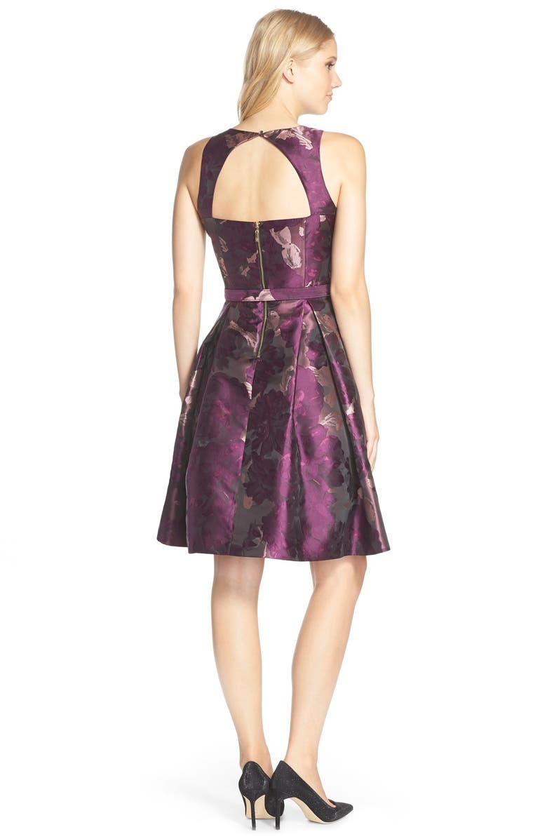 Eliza J Embellished Neck Jacquard Fit & Flare Dress, Alternate, color, 