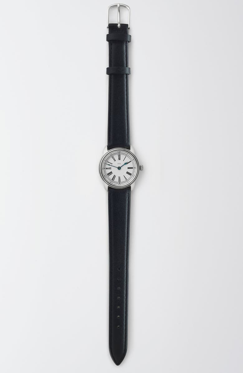 March Hare Watches The Harriet Calfskin Leather Watch Strap, Alternate, color, Black Strap - Silver Buckle