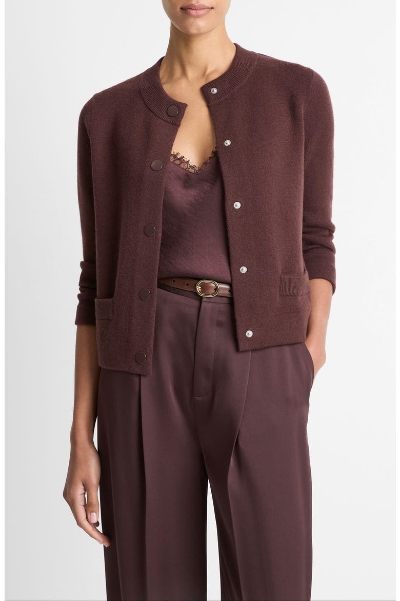 Shrunken Wool & Cashmere Snap Cardigan, Main, color, FIG
