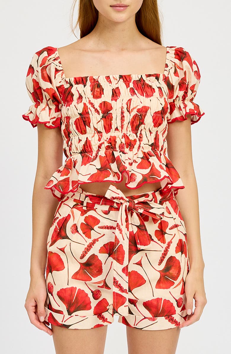 En Saison Josie Smocked Puff Sleeve Crop Top, Main, color, 