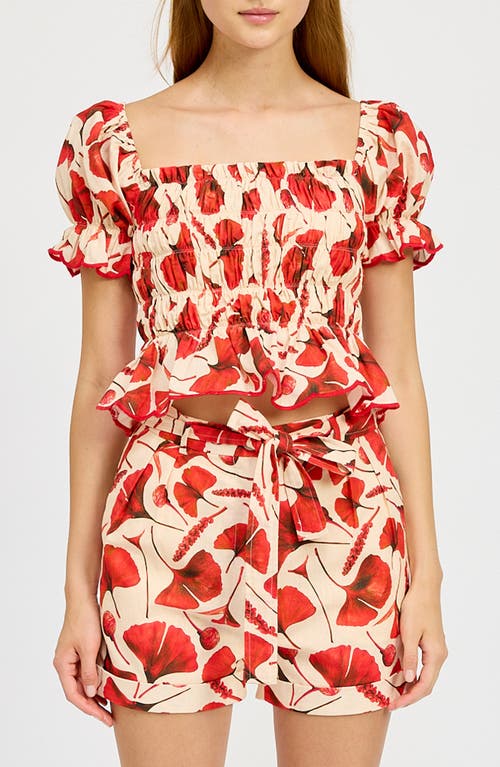 En Saison Josie Smocked Puff Sleeve Crop Top