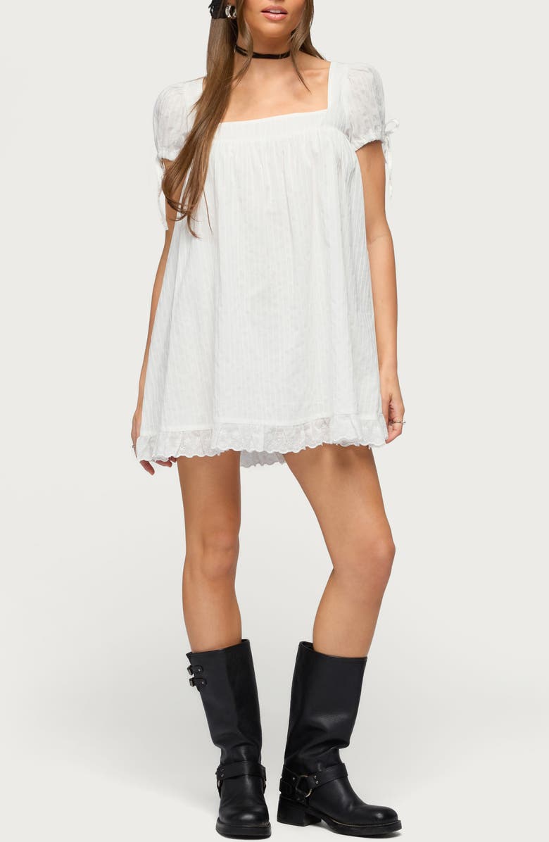 EDIKTED Eyelet Embroidery Minidress, Main, color, 