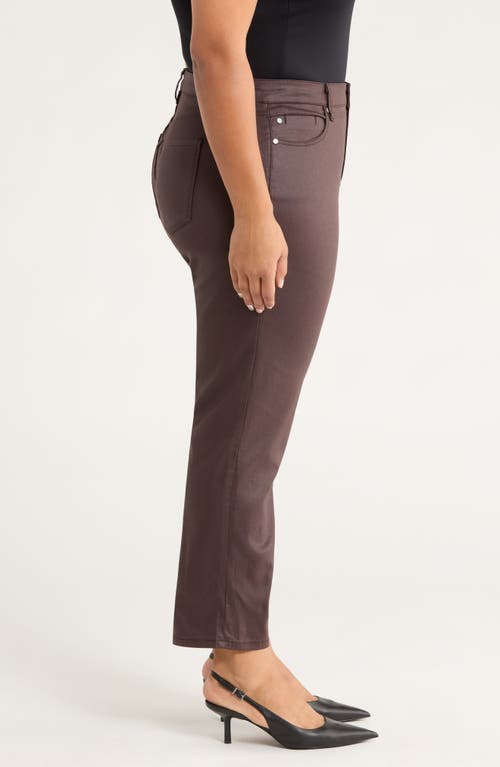 Liverpool Los Angeles Kennedy Coated High Waist Ankle Straight Leg Pants In Brown