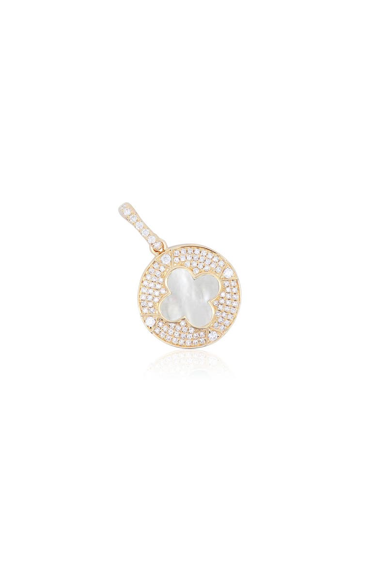 The Lovery Fine Jewelry Mother of Pearl Diamond Disc Clover Charm, Main, color, Mother Of Pearl
