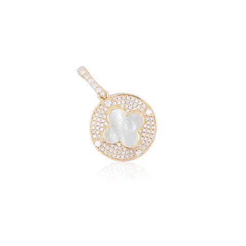 Mother of Pearl Diamond Disc Clover Charm