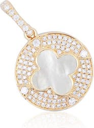 The Lovery Fine Jewelry Mother of Pearl Diamond Disc Clover Charm