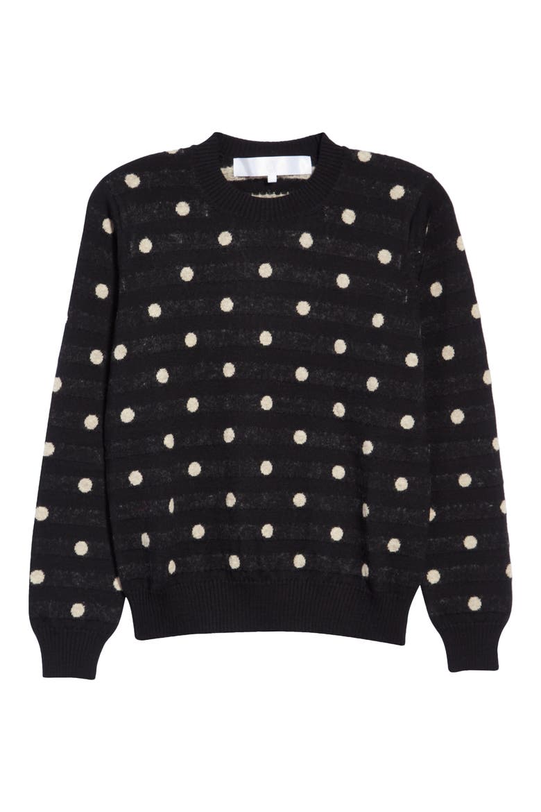 Polka Dot Jacquard Wool Blend Sweater, Alternate, color, BLACK X BEIGE